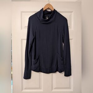 Yogalicious Athletic Navy Blue Cowl Neck Top Women's Size Small Lululemon Dup